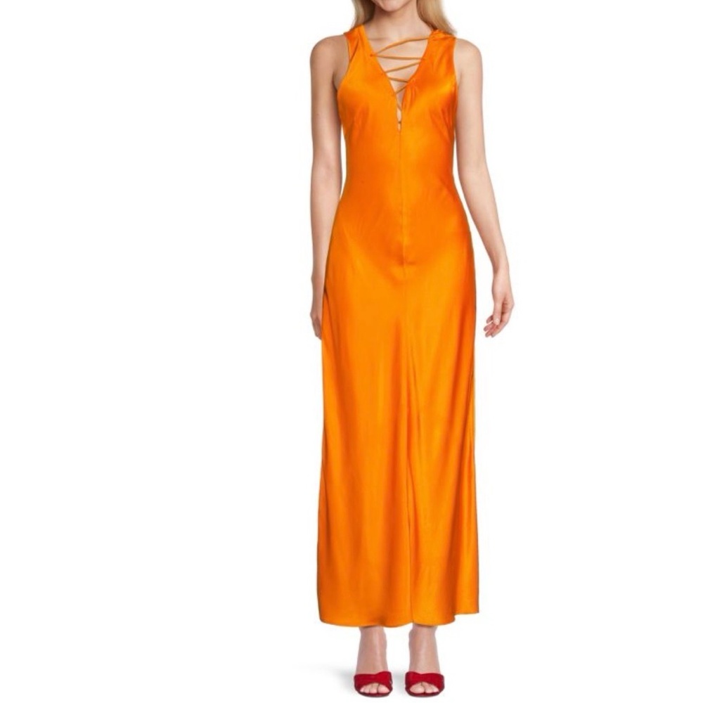 Frame V Neck Satin Maxi Dress Vibrant Orange